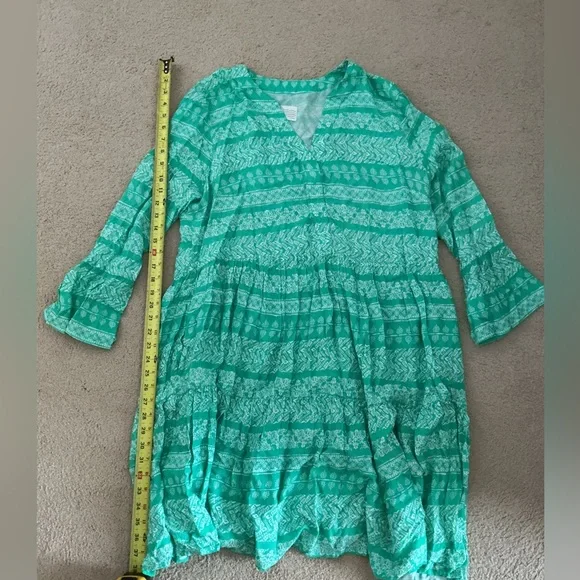 QVC Destination 365 Green and White Patterned Dress New Without Tags Large NWOT - Picture 3 of 7